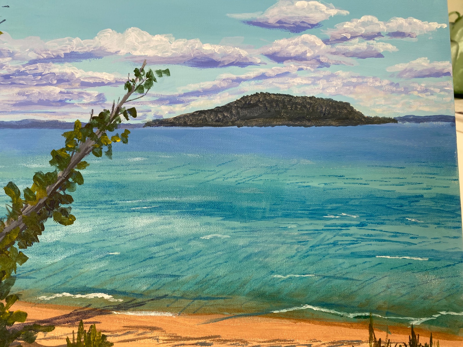 Power Island from West BayIMG 1965, 2026. I painted this acrylic painting for Tolli Pugh - in early July 2026